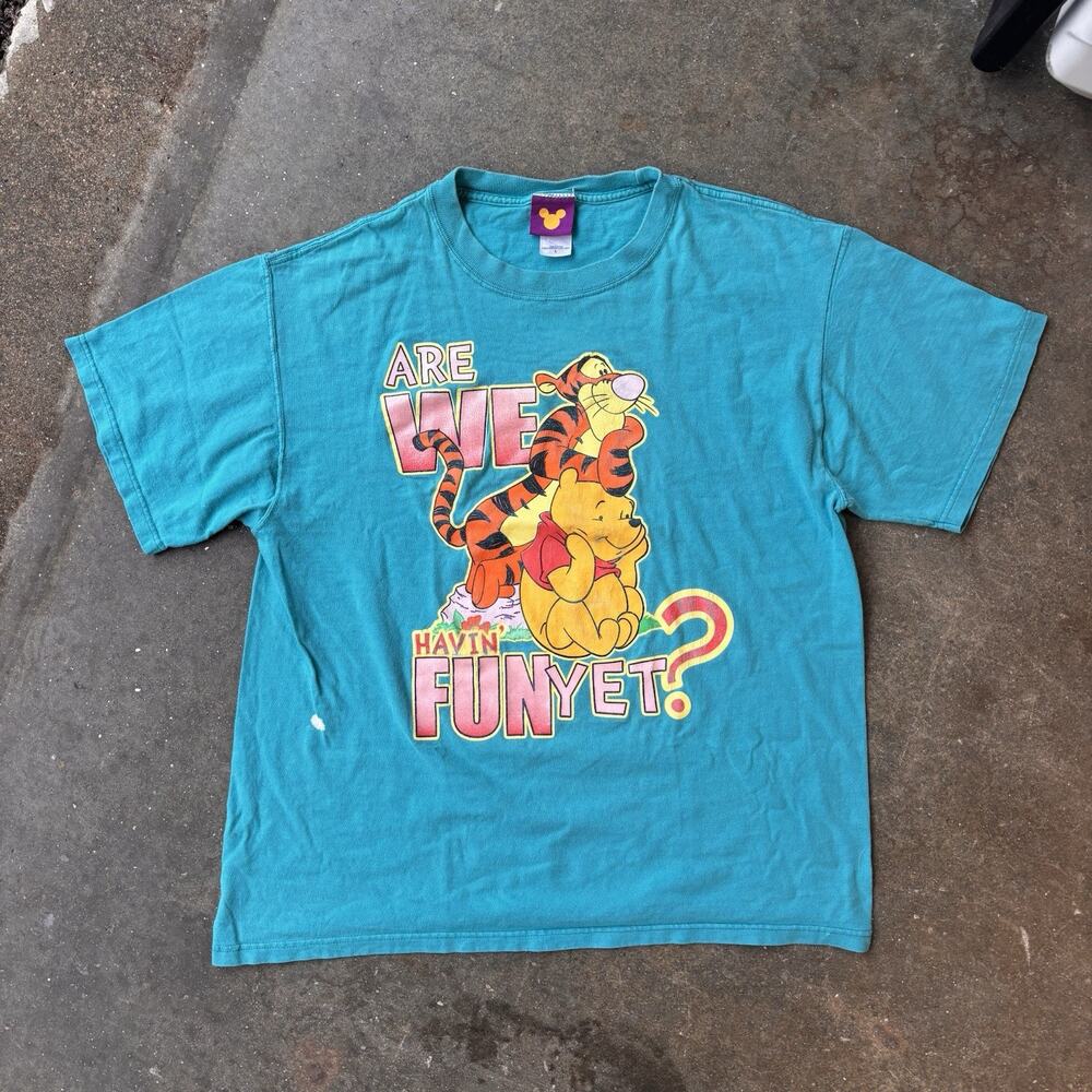 Winnie The Pooh Bright Teal Blue Vintage 90s T-shirt Tigger Graphic Disney Large
